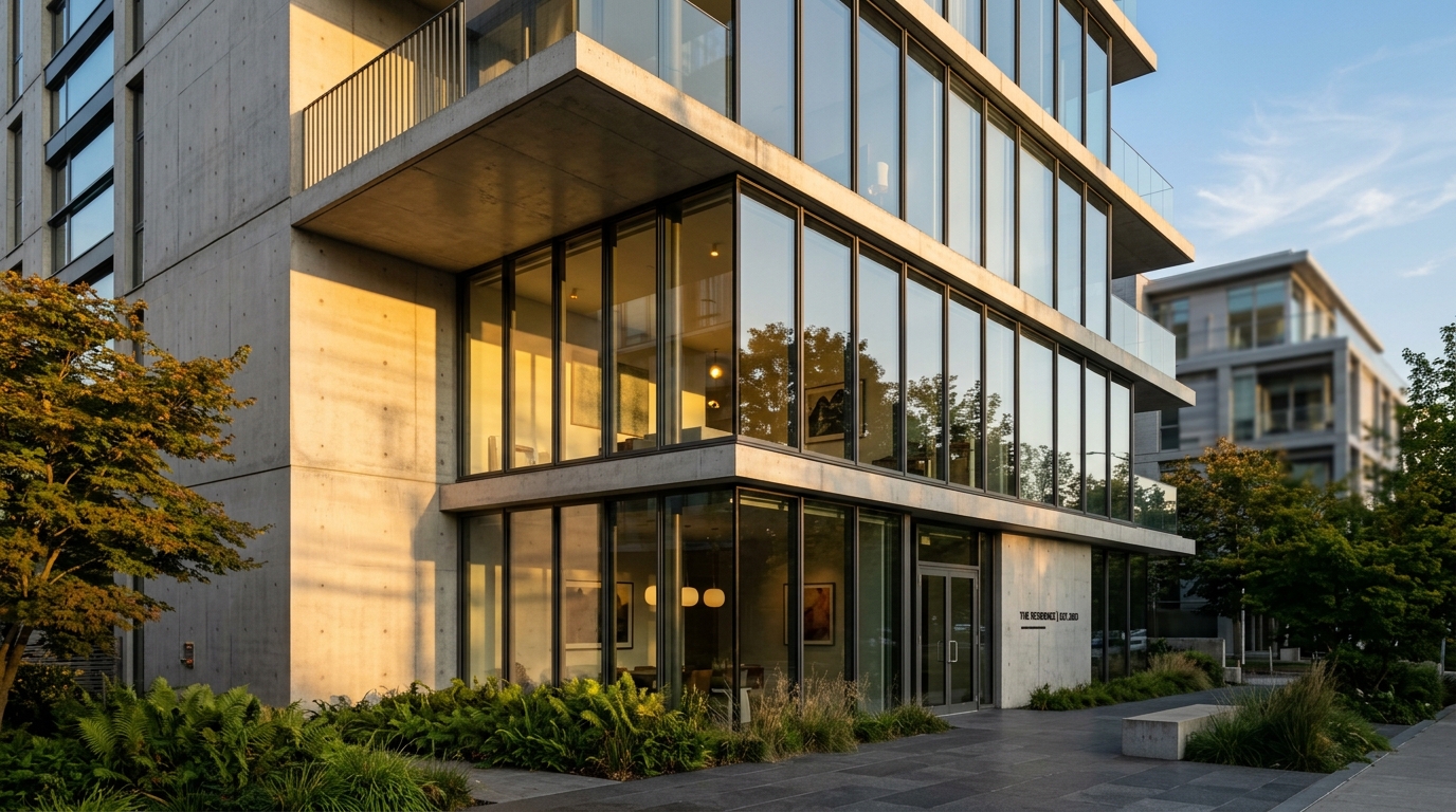 Concrete and Glass Architectural Facade Execution
